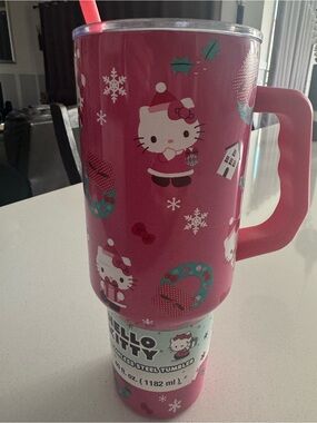 Hello Kitty Pink Travel Tumbler with Mint Holiday Accents
